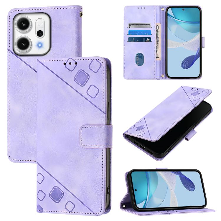 

For OPPO Reno14 5G Global Skin-feel Embossed Leather Phone Case(Light Purple)