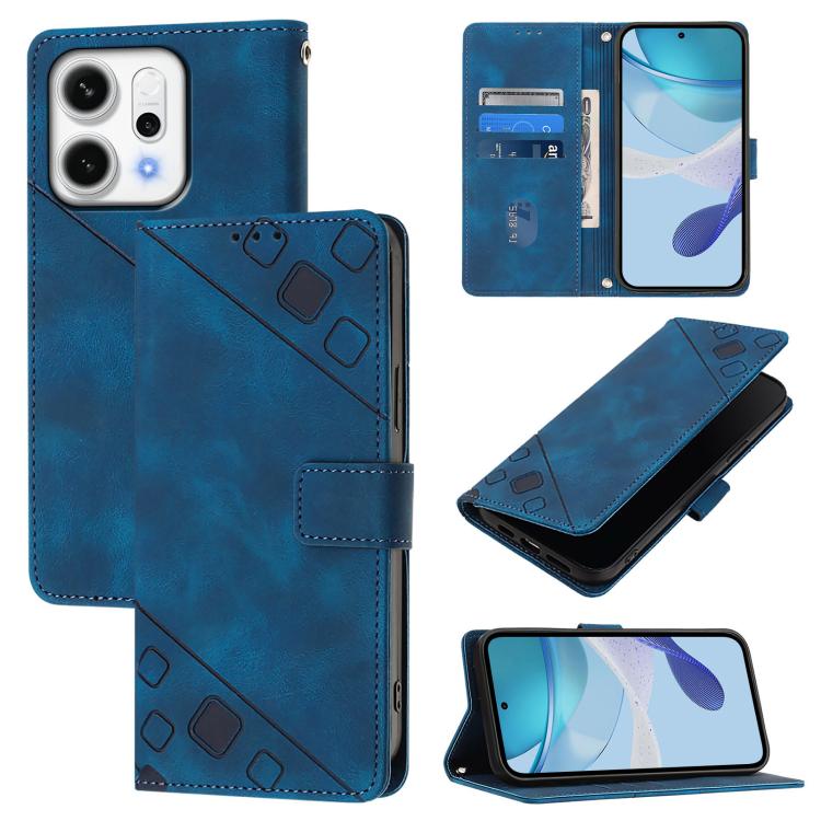 

For OPPO Reno14 5G Global Skin-feel Embossed Leather Phone Case(Blue)