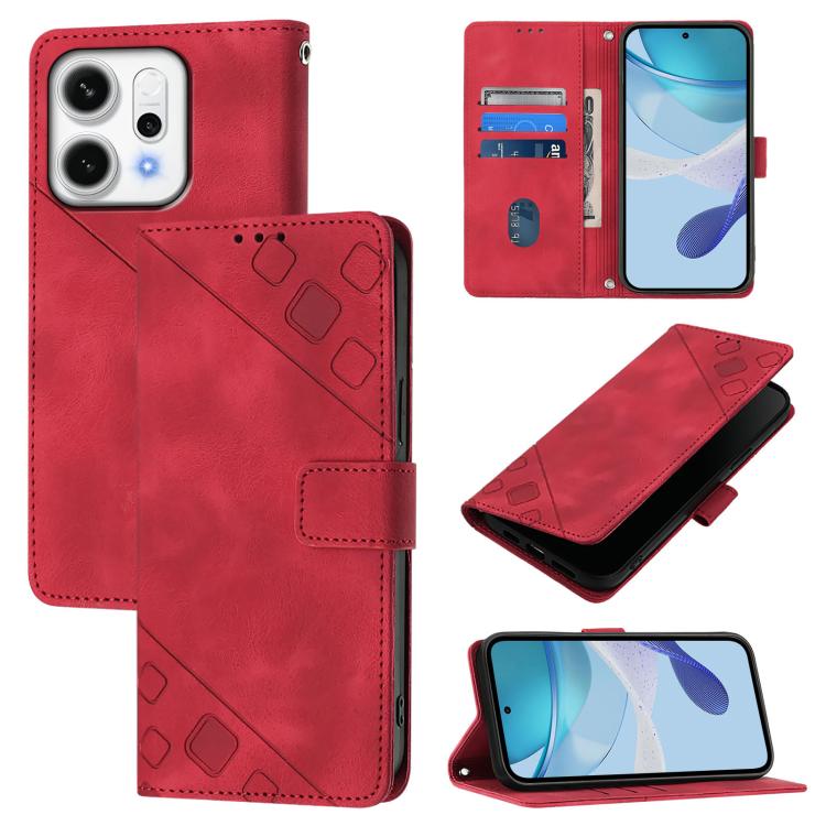 

For OPPO Reno14 Pro 5G Global Skin-feel Embossed Leather Phone Case(Red)