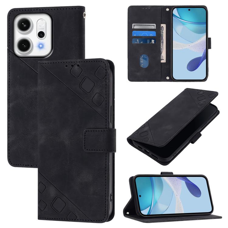 

For OPPO Reno14 Pro 5G Global Skin-feel Embossed Leather Phone Case(Black)