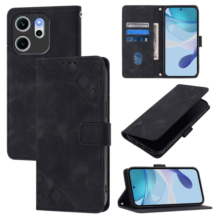 

For OPPO Reno14 F 5G Skin-feel Embossed Leather Phone Case(Black)