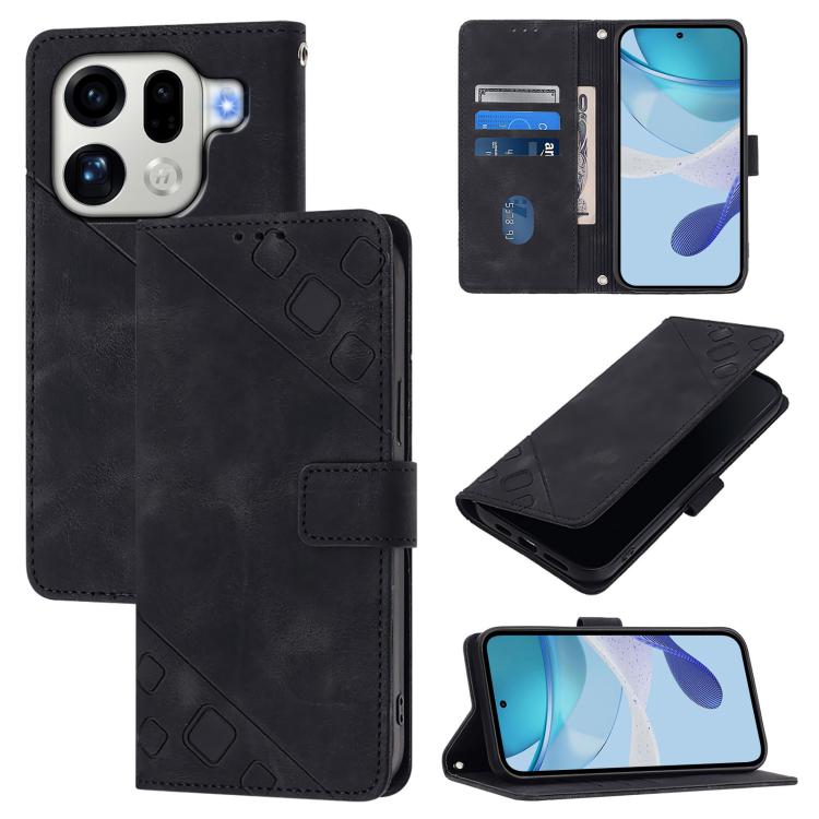 

For OPPO Find X9 Pro Skin-feel Embossed Leather Phone Case(Black)