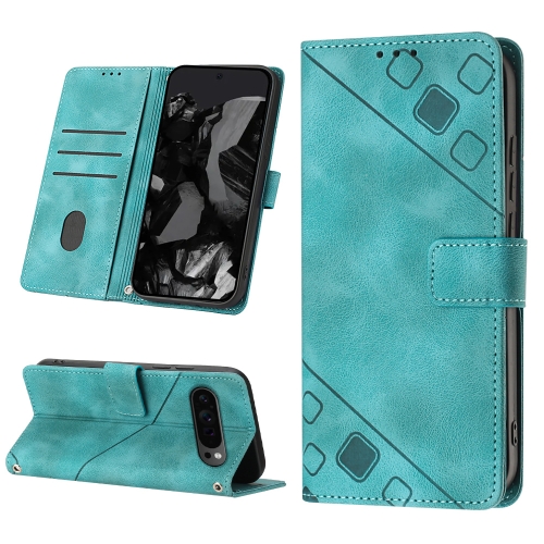 

For Google Pixel 9 Pro Skin-feel Embossed Leather Phone Case(Green)