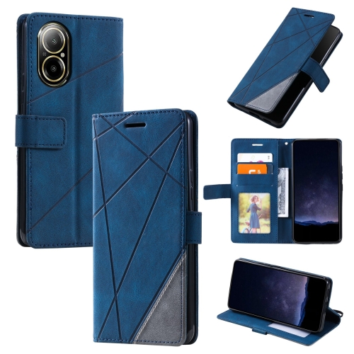 

For Realme C67 4G Skin Feel Splicing Leather Phone Case(Blue)