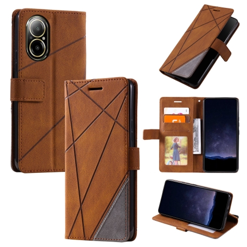 

For Realme C67 4G Skin Feel Splicing Leather Phone Case(Brown)