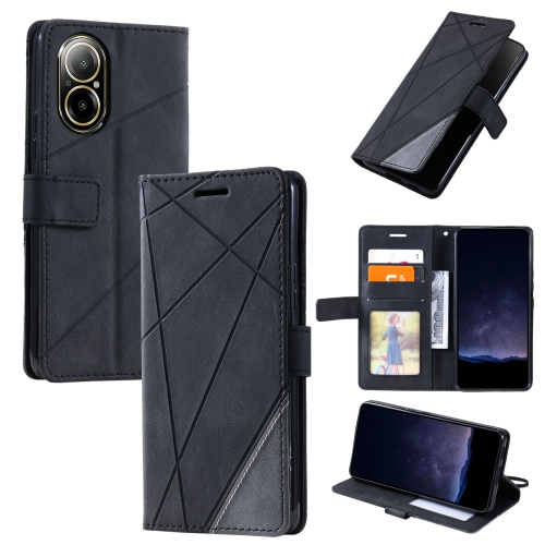 

For Realme C67 4G Skin Feel Splicing Leather Phone Case(Black)