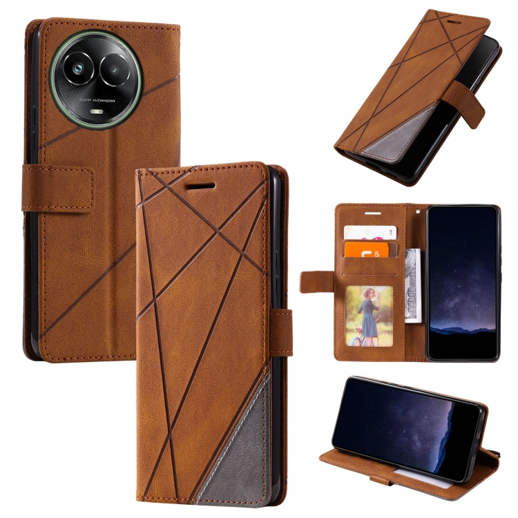 

For Realme C67 5G Skin Feel Splicing Leather Phone Case(Brown)