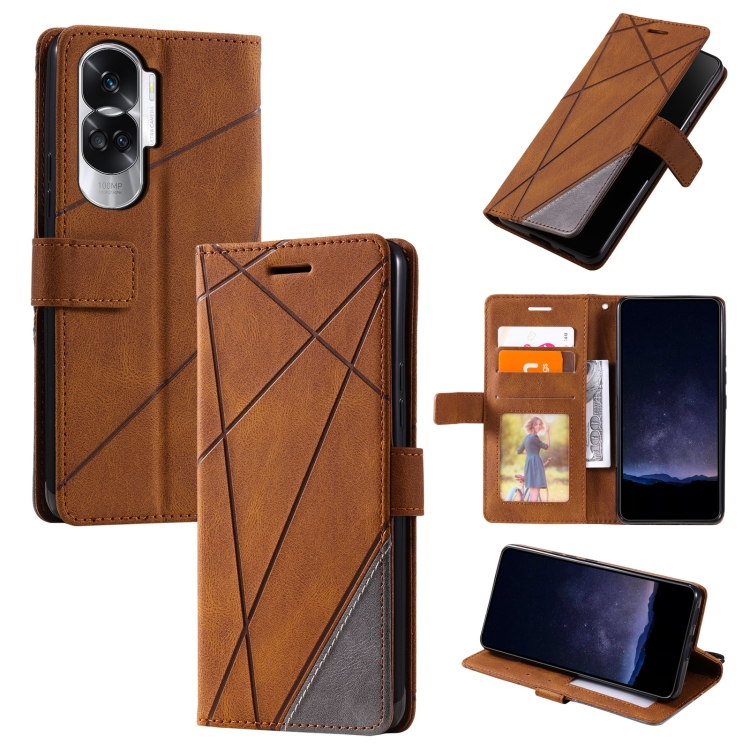 

For Honor 90 Lite Skin Feel Splicing Leather Phone Case(Brown)