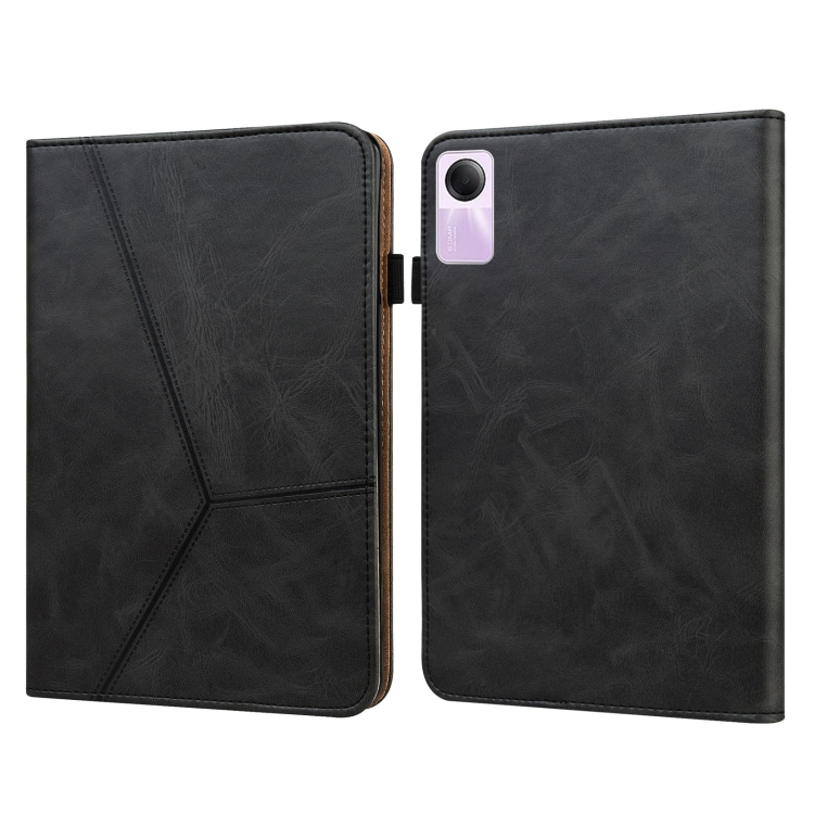 

For Xiaomi Redmi Pad SE Solid Color Stripe Embossed Leather Tablet Case(Black)