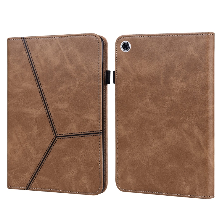 

For Samsung Galaxy Tab A9 Solid Color Stripe Embossed Leather Tablet Case(Brown)