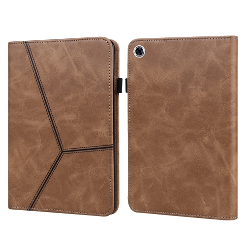 

For Samsung Galaxy Tab A9+ Solid Color Stripe Embossed Leather Tablet Case(Brown)