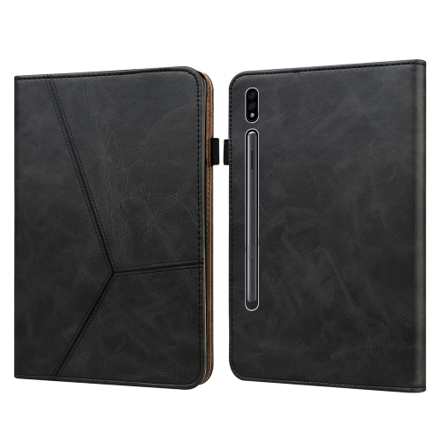 

For Samsung Galaxy Tab S9+ / S9 FE+ Solid Color Stripe Embossed Leather Tablet Case(Black)