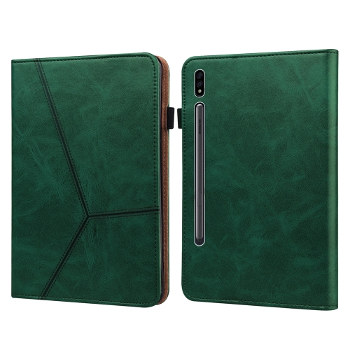 

For Samsung Galaxy Tab S7/S8/S9/S9 FE Solid Color Stripe Embossed Leather Tablet Case(Green)