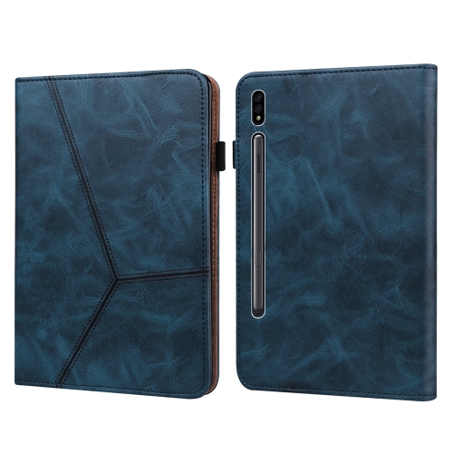 

For Samsung Galaxy Tab S7/S8/S9/S9 FE Solid Color Stripe Embossed Leather Tablet Case(Blue)