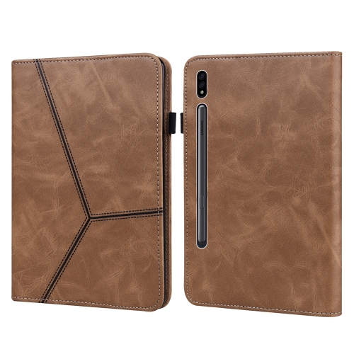 

For Samsung Galaxy Tab S7/S8/S9/S9 FE Solid Color Stripe Embossed Leather Tablet Case(Brown)