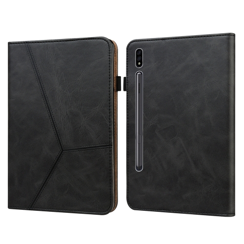 

For Samsung Galaxy Tab S7 / S8 Solid Color Stripe Embossed Leather Tablet Case(Black)