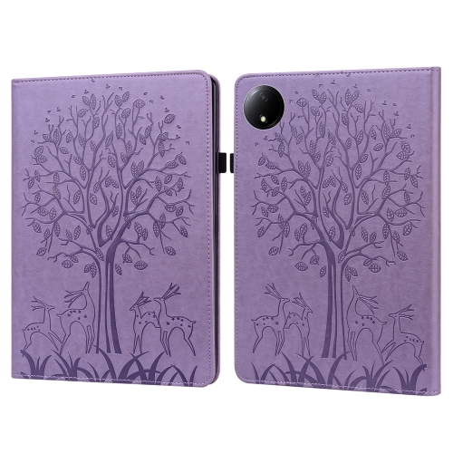 

For Xiaomi Redmi Pad SE 8.7 Tree & Deer Embossed Leather Tablet Case(Purple)