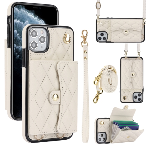 

For iPhone 12 Pro Max Crossbody Rhombic Horizontal Wallet Leather Phone Case(White)