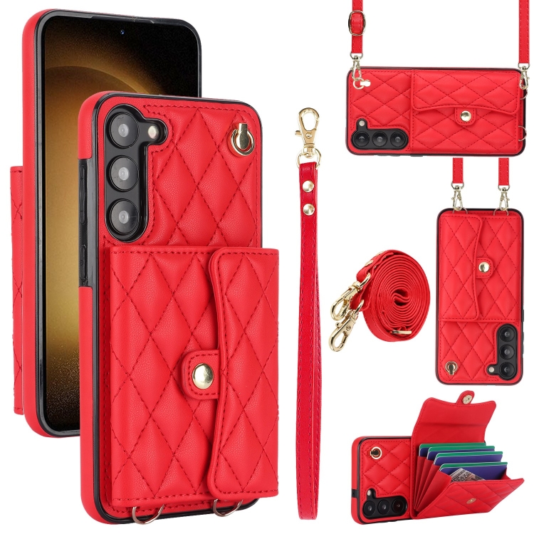 

For Samsung Galaxy A14 4G/5G Crossbody Rhombic Horizontal Wallet Leather Phone Case(Red)