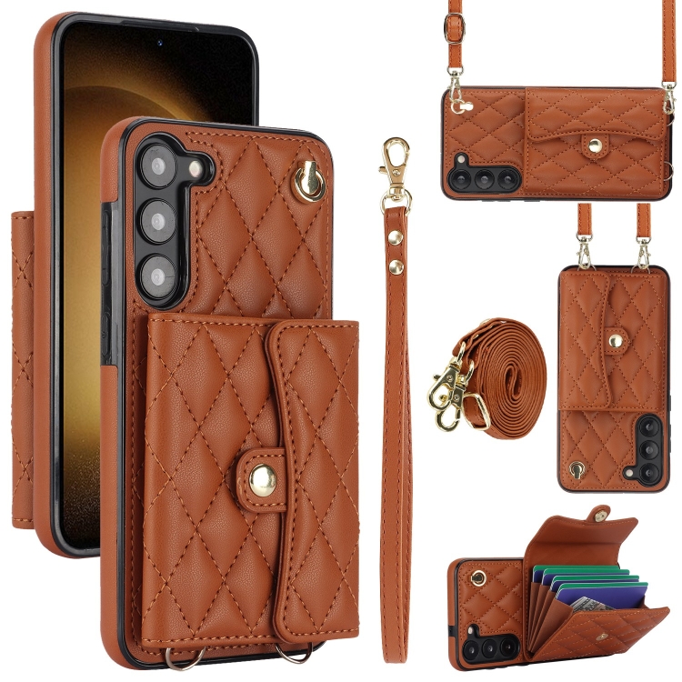 

For Samsung Galaxy A14 4G/5G Crossbody Rhombic Horizontal Wallet Leather Phone Case(Brown)