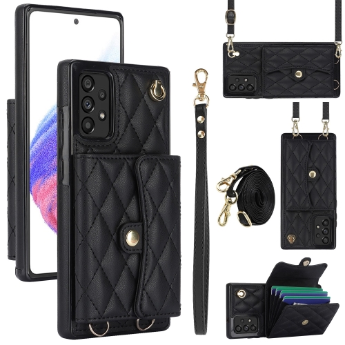 

For Samsung Galaxy A54 5G Crossbody Rhombic Horizontal Wallet Leather Phone Case(Black)
