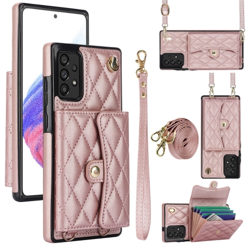 

For Samsung Galaxy A54 5G Crossbody Rhombic Horizontal Wallet Leather Phone Case(Rose Gold)