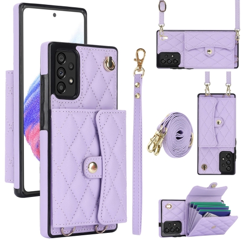 

For Samsung Galaxy A54 5G Crossbody Rhombic Horizontal Wallet Leather Phone Case(Purple)