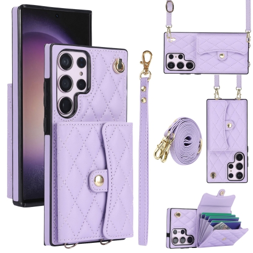 

For Samsung Galaxy S23 Ultra 5G Crossbody Rhombic Horizontal Wallet Leather Phone Case(Purple)