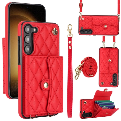 

For Samsung Galaxy S23+ 5G Crossbody Rhombic Horizontal Wallet Leather Phone Case(Red)