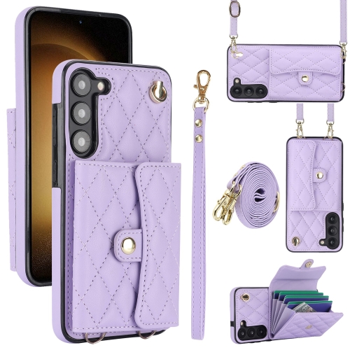 

For Samsung Galaxy S23+ 5G Crossbody Rhombic Horizontal Wallet Leather Phone Case(Purple)