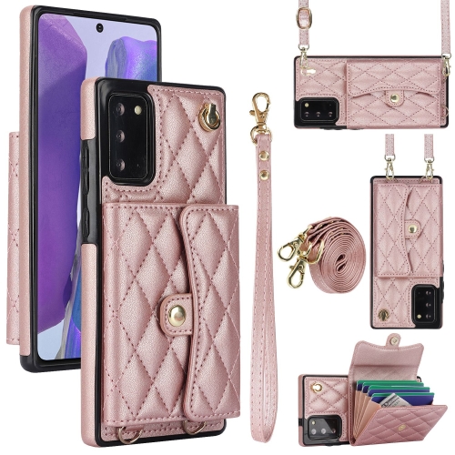 

For Samsung Galaxy Note20 Crossbody Rhombic Horizontal Wallet Leather Phone Case(Rose Gold)