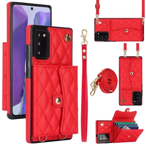 

For Samsung Galaxy Note20 Crossbody Rhombic Horizontal Wallet Leather Phone Case(Red)