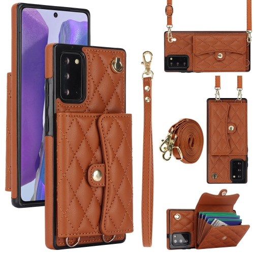 

For Samsung Galaxy Note20 Crossbody Rhombic Horizontal Wallet Leather Phone Case(Brown)