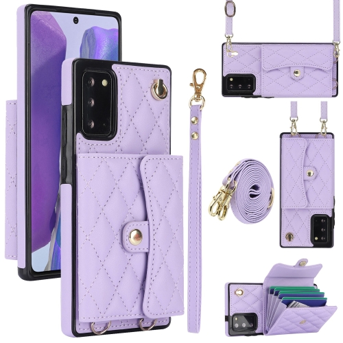 

For Samsung Galaxy Note20 Crossbody Rhombic Horizontal Wallet Leather Phone Case(Purple)