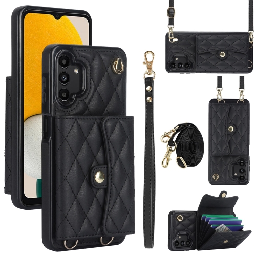 

For Samsung Galaxy A13 4G/5G Crossbody Rhombic Horizontal Wallet Leather Phone Case(Black)