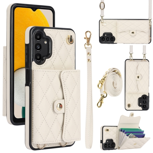 

For Samsung Galaxy A13 4G/5G Crossbody Rhombic Horizontal Wallet Leather Phone Case(White)