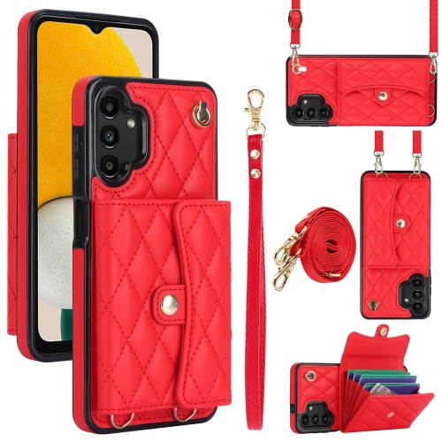 

For Samsung Galaxy A13 4G/5G Crossbody Rhombic Horizontal Wallet Leather Phone Case(Red)