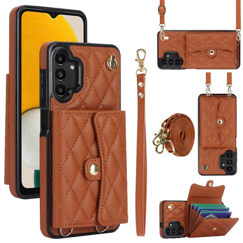 

For Samsung Galaxy A13 4G/5G Crossbody Rhombic Horizontal Wallet Leather Phone Case(Brown)