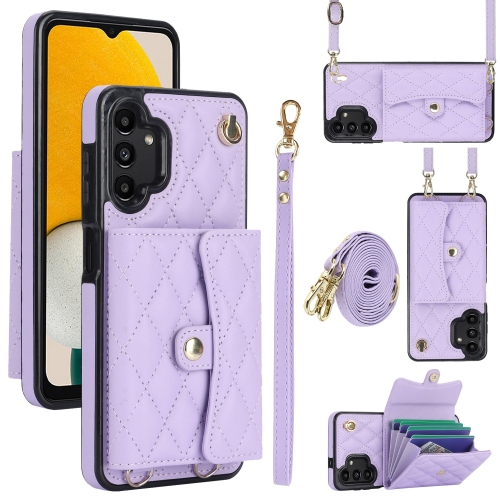 

For Samsung Galaxy A13 4G/5G Crossbody Rhombic Horizontal Wallet Leather Phone Case(Purple)