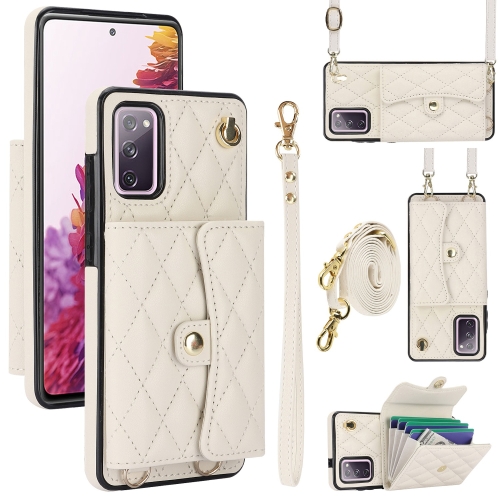 

For Samsung Galaxy S20 FE Crossbody Rhombic Horizontal Wallet Leather Phone Case(White)