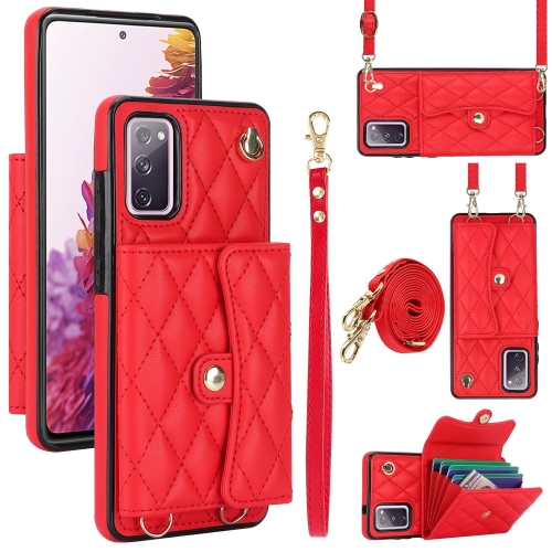 

For Samsung Galaxy S20 FE Crossbody Rhombic Horizontal Wallet Leather Phone Case(Red)