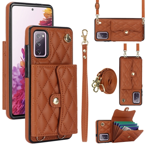 

For Samsung Galaxy S20 FE Crossbody Rhombic Horizontal Wallet Leather Phone Case(Brown)