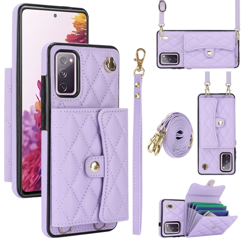 

For Samsung Galaxy S20 FE Crossbody Rhombic Horizontal Wallet Leather Phone Case(Purple)