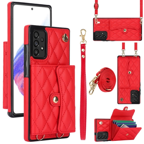 

For Samsung Galaxy A53 5G Crossbody Rhombic Horizontal Wallet Leather Phone Case(Red)