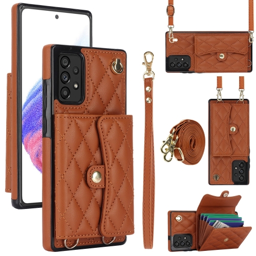 

For Samsung Galaxy A53 5G Crossbody Rhombic Horizontal Wallet Leather Phone Case(Brown)