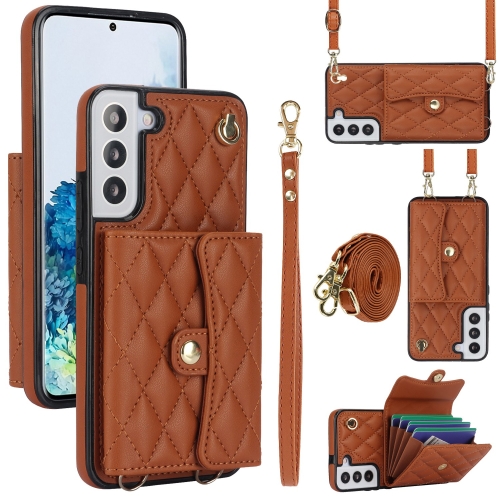 

For Samsung Galaxy S22+ 5G Crossbody Rhombic Horizontal Wallet Leather Phone Case(Brown)