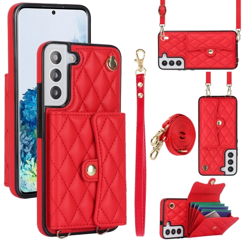 

For Samsung Galaxy S22 5G Crossbody Rhombic Horizontal Wallet Leather Phone Case(Red)