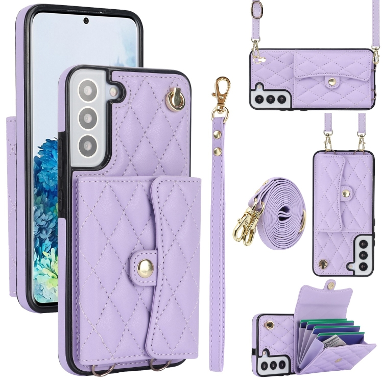 

For Samsung Galaxy S22 5G Crossbody Rhombic Horizontal Wallet Leather Phone Case(Purple)