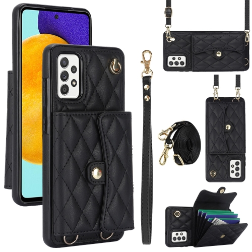 

For Samsung Galaxy A52 4G/5G Crossbody Rhombic Horizontal Wallet Leather Phone Case(Black)