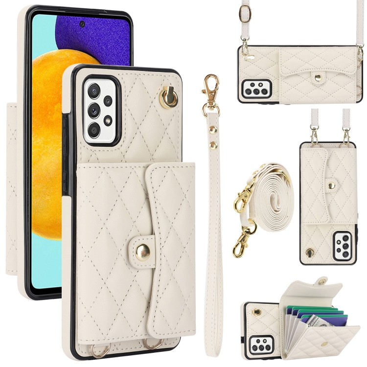 

For Samsung Galaxy A52 4G/5G Crossbody Rhombic Horizontal Wallet Leather Phone Case(White)